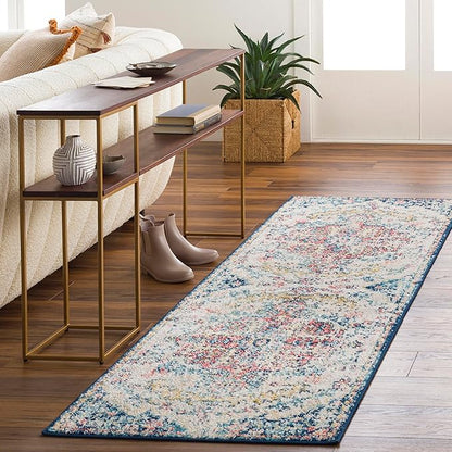 Livabliss Area Rugs - 3x10 Odelia Vintage Boho Aqua Burgandy Blue Runner Area Rug for Living Room Bedroom - Floral Medallion Stain Resistant Carpet for Kitchen, Nursery, Office (2'7" x 10', Runner)