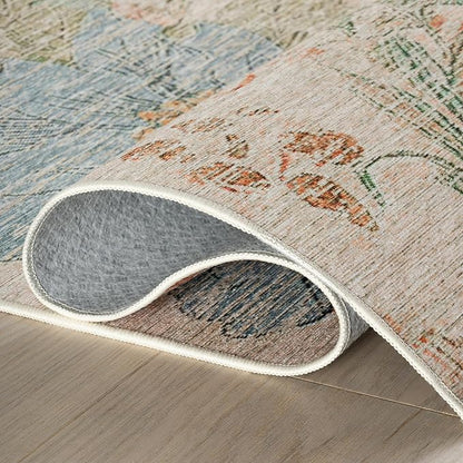 Dash & Albert Zell Multi Machine Washable Rug, 5 X 8 Feet, Multicolored/Tan Floral Pattern