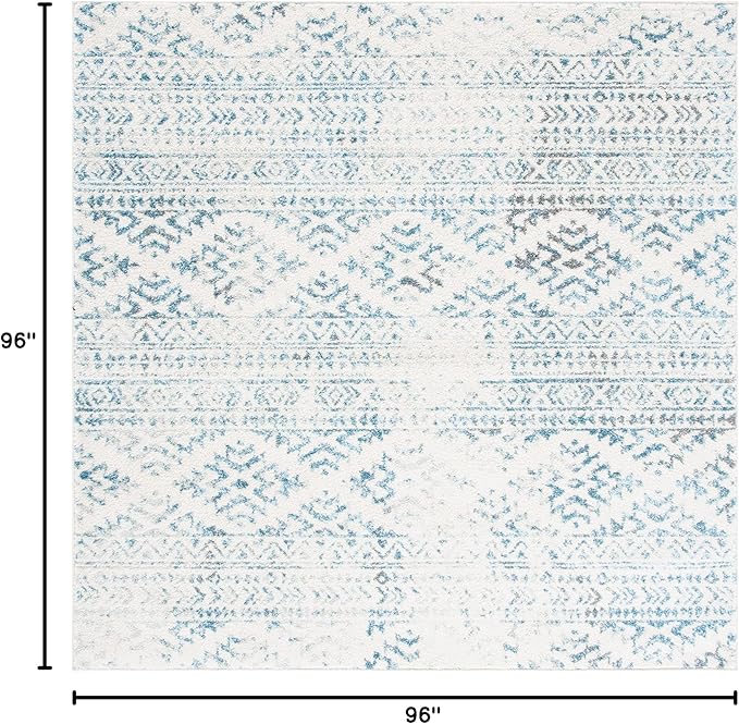SAFAVIEH Tulum Collection Area Rug - 8' Square, Ivory & Turquoise, Moroccan Boho Tribal Design, Non-Shedding & Easy to Clean, Ideal for Living Room, Bedroom, Dining Space (TUL272E)