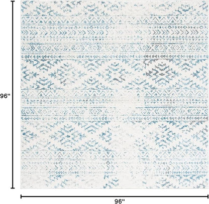 SAFAVIEH Tulum Collection Area Rug - 8' Square, Ivory & Turquoise, Moroccan Boho Tribal Design, Non-Shedding & Easy to Clean, Ideal for Living Room, Bedroom, Dining Space (TUL272E)