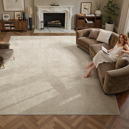 Valenrug Washable Rugs 6x9 - Stain Resistant 6x9 Area Rugs for Living Room, Non Slip High-Low Pile Textured Area Rugs for Bedroom, Folable Machine Washable Area Rug (6'x9', Beige)