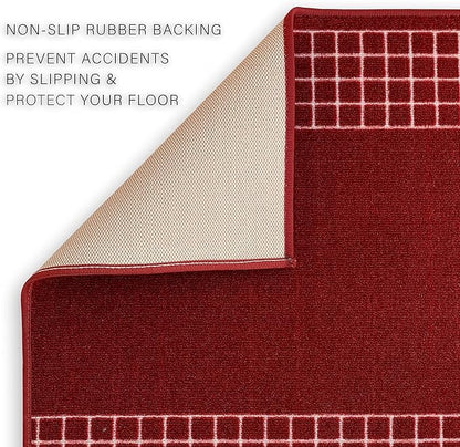 Custom Made Runner Rug for Kitchen Foyer Hallway Entry Choose Your Length 26 Inch Wide Geometric Checkered Design Red Color (16 feet x 26 inch)