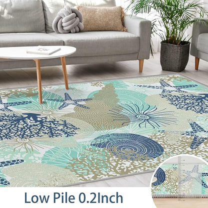 Tritard Coastal Runner Rug 2x6 Nautical Kitchen Hallway Rugs Beach Themed Non-Slip Indoor Floor Mat Machine Washable Rugs Carpet for Bathroom Living Room Bedroom Laundry Room Entryway, Navy