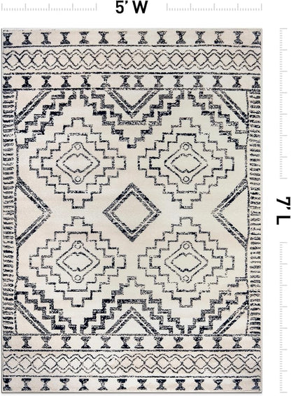 Rugshop Cream and Black Southwestern Tribal Area Rug – Boho Geometric Diamond Pattern Carpet for Living Room, Bedroom, or Entryway – Soft Modern Rustic Floor Décor 4' x 6' Cream