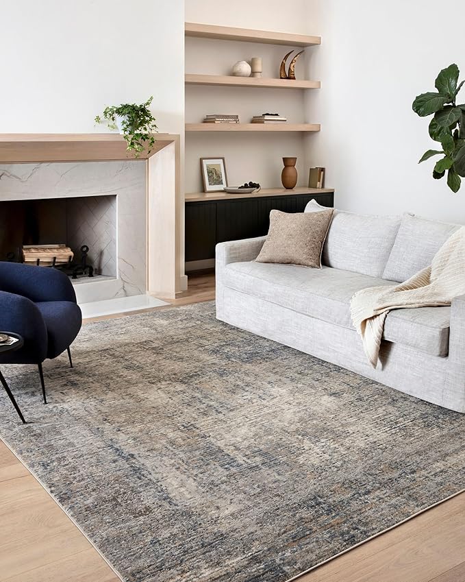 Loloi Teagan Collection TEA-05 Denim/Slate 7'-11" x 10'-6" Area Rug, Large, Soft Neutral Rug, High-Traffic for Living Room, Bedroom, Home Office, Dining Area