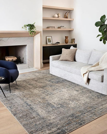 Loloi Teagan Collection TEA-05 Denim/Slate 11'-6" x 15' Area Rug, Large, Soft Neutral Rug, High-Traffic for Living Room, Bedroom, Home Office, Dining Area