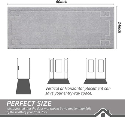 BEQHAUSE Door Mat 24" x 60", Non-Slip Door Mats Indoor Entryway Rugs Washable Low-Profile Absorbent and Stain Resist Floor Mats, Dog Door Mat for Front Back Door, Muddy Wet Shoes & Paws, Light Grey
