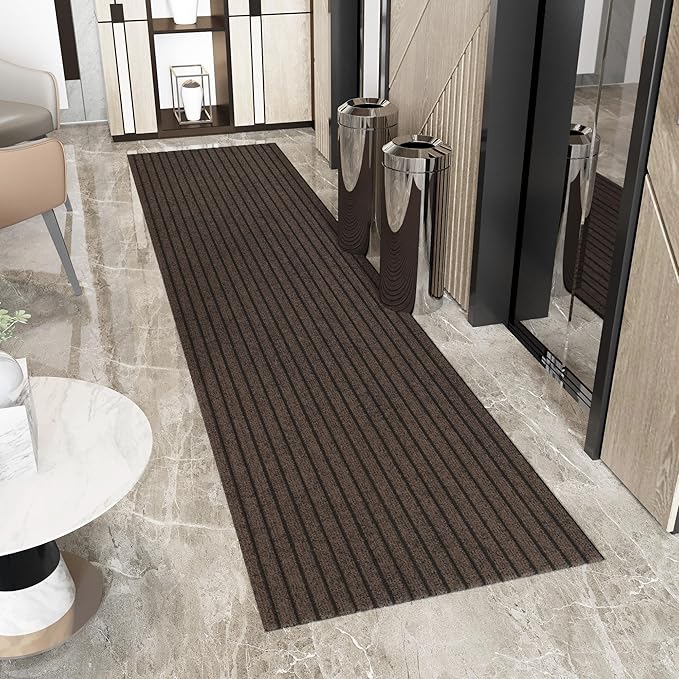 Ottomanson 2'7" x 40' Hallway Runner with Scraper Pile - Extra Durable Non-Slip Rug Mat for Indoor & Outdoor Use - Ideal for Kitchen, Entryway & Garage - High-Traffic Carpet, Brown