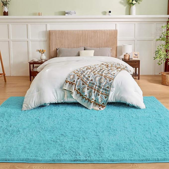 Andency 6x9 Area Rugs Blue, Large Shag Fluffy Soft Shaggy Rugs for Living Room Bedroom, Non-Slip Thick Plush Carpet for Kids Girls and Boys, Dorm Nursery Home Decor Aesthetic