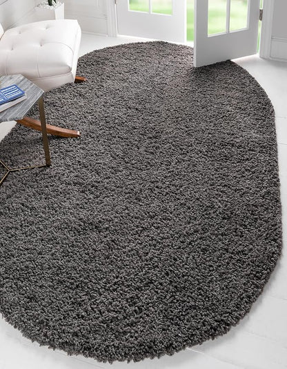 Unique Loom Solid Shag Collection Area Rug (7' 10" x 10' Oval, Graphite Gray)