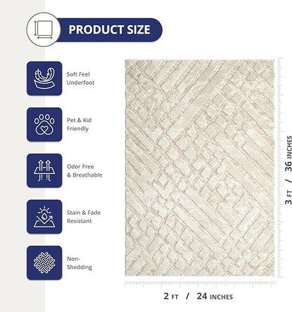 Abani Terra Cream Area Rug for Living Room, Bedroom - Rustic Modern Pattern - 2' x 3' - Durable & Easy to Clean