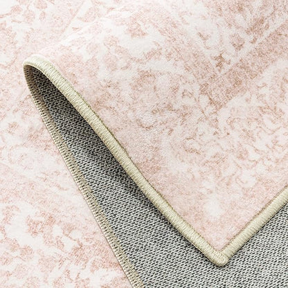 Pink Area Rug 9x12 Machine Washable Large Vintage Living Room Distressed Non Slip Carpet Traditional Indoor Bedroom Retro Floral Accent Throw Rug for Office Kitchen Dining Room