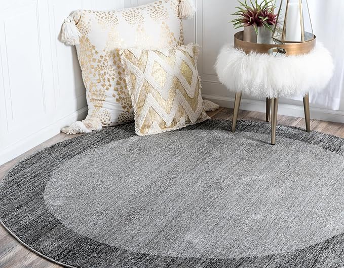 Rugs.com Angelica Collection Rug – 6 Ft Round Light Gray Medium Rug Perfect for Kitchens, Dining Rooms
