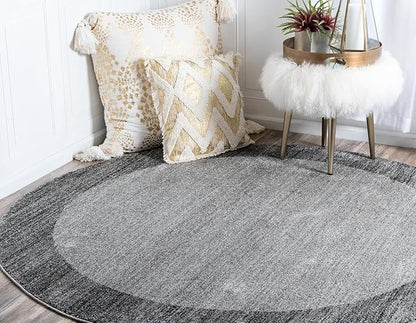 Rugs.com Angelica Collection Rug – 6 Ft Round Light Gray Medium Rug Perfect for Kitchens, Dining Rooms