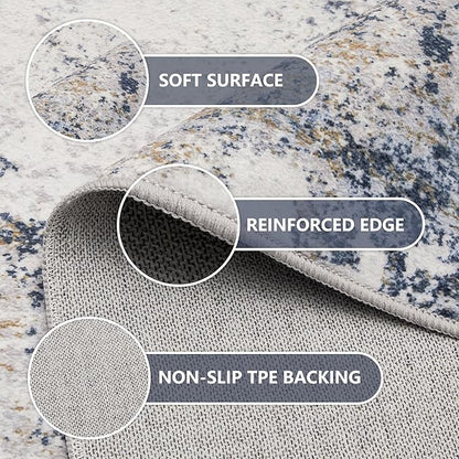 4x6 Washable Area Rugs - Modern Abstract Rugs for Living Room Non-Slip Low Pile Soft Machine Washable Carpet for Bedroom, Dining Room, Nursery, Home Office, Farmhouse (4'x6' Beige Blue)