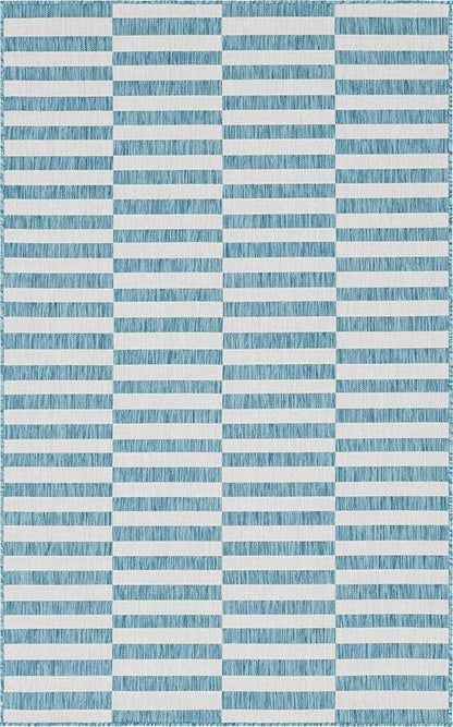 Unique Loom Outdoor Striped Collection Area Rug - Striped (5' 1" x 8' Rectangle, Light Aqua/Ivory)