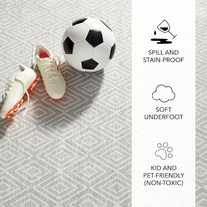 Dash and Albert Diamond Machine Washable Area Rug - 3' x 5' Platinum/White - Diamond Accent Rug - Anti-Slip Backing, Lightweight, Machine Washable, High Traffic Areas Kitchen, Mudroom, Laundry Room