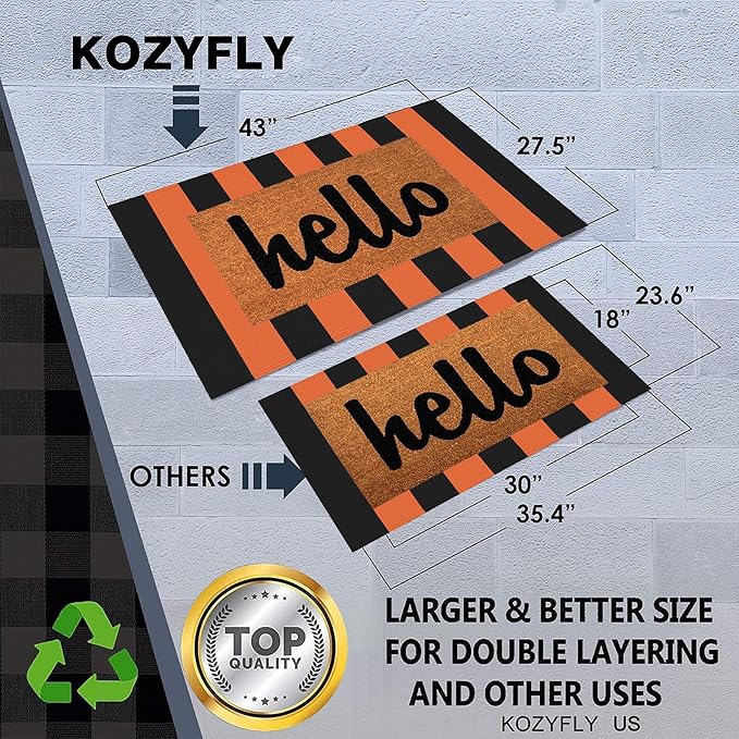 KOZYFLY Striped Rug 27.5x43 Inches Orange and Black Halloween Fall Front Door Rug Hand Woven Area Rugs Washable Outdoor Doormats Indoor Entrance Mat for Front Porch Kitchen Entryway Patio Holiday