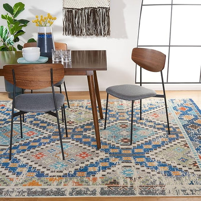 SAFAVIEH Madison Collection Area Rug - 9' x 12', Navy & Beige, Boho Diamond Distressed Design, Non-Shedding & Easy Care, Ideal for High Traffic Areas in Living Room, Bedroom (MAD418M)