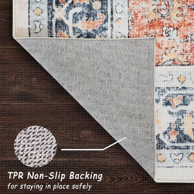 vivorug Runner Rug 2'x7' Washable Non-Slip Boho Runners for Hallways Kitchen Entryway Laundry Room Carpet Hallway Runner Orange/Navy