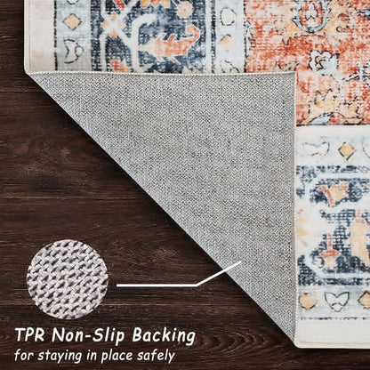 vivorug Runner Rug 2'x7' Washable Non-Slip Boho Runners for Hallways Kitchen Entryway Laundry Room Carpet Hallway Runner Orange/Navy