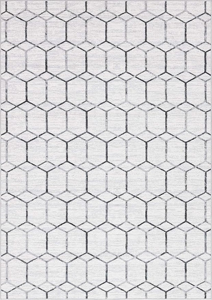 Rugs.com Lattice Trellis Collection Rug – 7' x 10' White Low-Pile Rug Perfect for Living Rooms, Large Dining Rooms, Open Floorplans