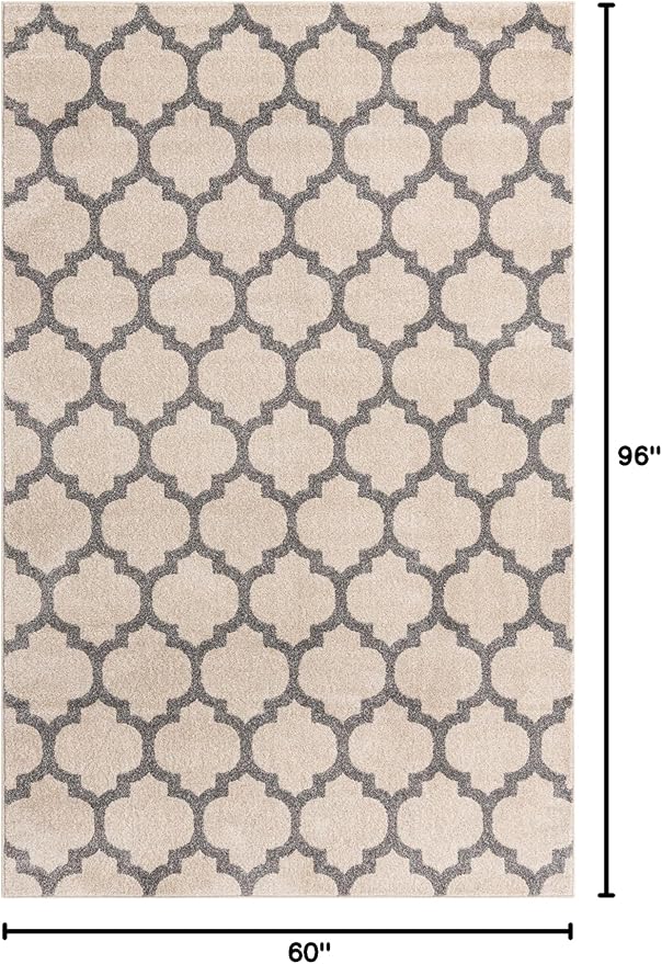 Rugs.com Lattice Collection Rug – 5' x 8' Beige Medium Rug Perfect for Bedrooms, Dining Rooms, Living Rooms