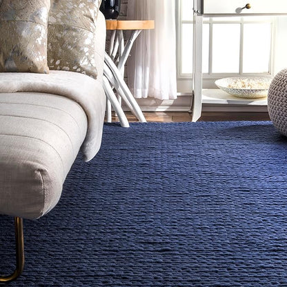 nuLOOM 3x5 Penelope Wool Braided Handmade Area Rug, Navy, Solid Rustic Farmhouse Style, For Bedroom, Living Room, Hallway, Entryway