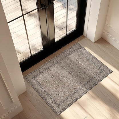 Kuden 2x3 Small Rug, Machine Washable, Non-Slip Backing, Vintage Style, Soft, Low Pile, Area Rugs for Entryway Kitchen Indoor Entrance