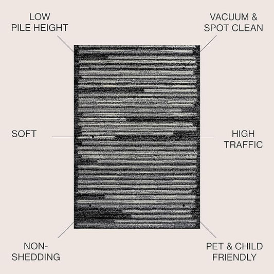 JONATHAN Y Khalil Modern Berber Stripe Black/Cream Indoor Area Rug, 3x5, Contemporary, Bohemian, Easy-Cleaning for Living Room, Bedroom, Kitchen, Pet Friendly, Non-Shedding (MOH207F-3)