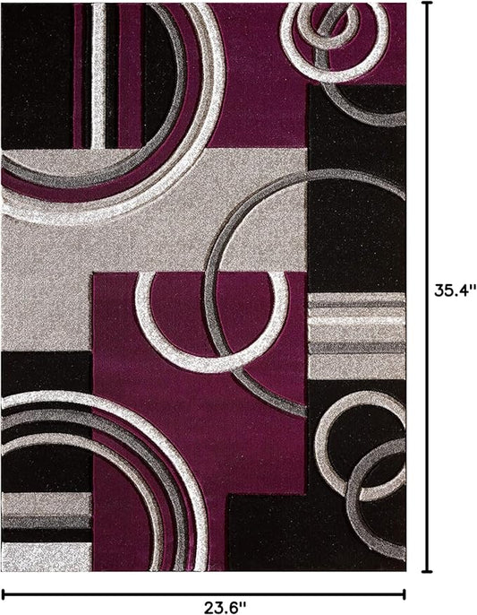 GLORY RUGS Area Rug 2x3 Door Mat Purple Geometric Soft Floor Carpet with Premium Fluffy Texture for Indoor Living Dining Room and Bedroom Area