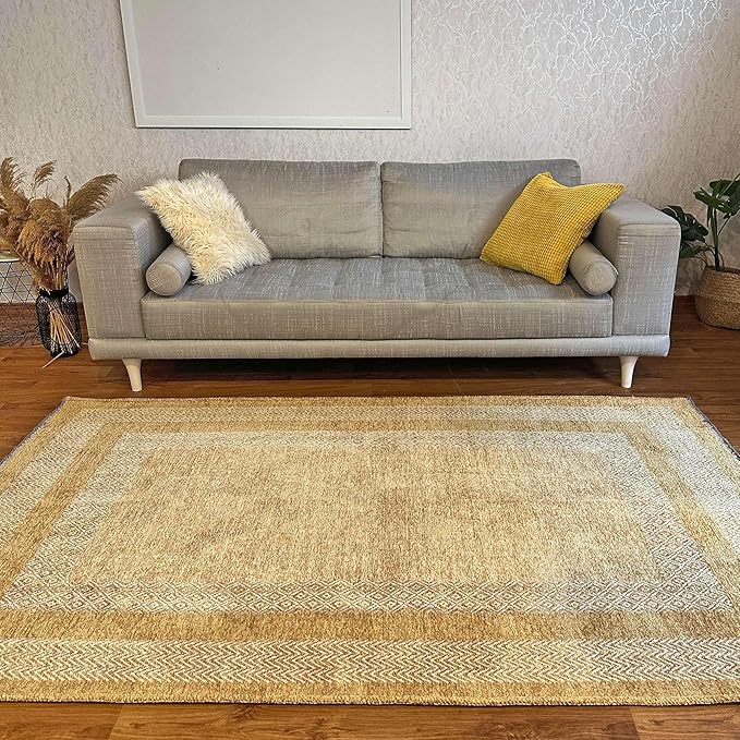 Alfa Rich 7x10 Amber Gold Washable Area Rugs for Living Room Bedroom Kitchen Dining Cotton Rug