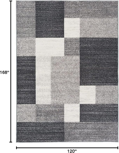 Rugshop Gray Modern Geometric Boxes Non-Slip Area Rug Non-Shedding for Living Room, Bedroom and Dining Area, 10' x 14'