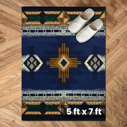YHSF South West Native American Area Rug C318 - Easy Clean, Thick, Soft, Durable Native Tribal American Indian Inspired Rug for Bedroom/Living Room and More - Navy Blue, 5 Feet x 7 Feet