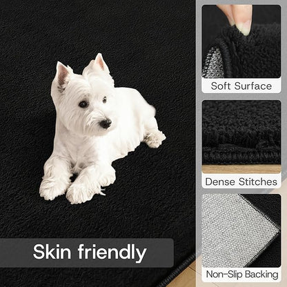 Solid Washable Area Rug - 8x10 Medium Pile Faux Cashmere Carpet for Living Room Bedroom, Black