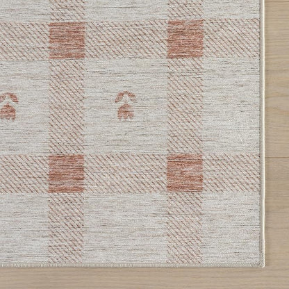 Dash & Albert Zale Peach Machine Washable Rug, 5 X 8 Feet, Oranges/White Plaid Pattern