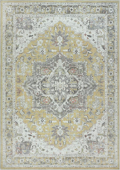 Bloom Rugs Washable Non-Slip 8' x 10' Rug - Yellow Traditional Medallion Area Rug for Living Room, Bedroom, Dining Room, and Kitchen - Exact Size: 8' x 10'