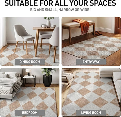 Rugshop Diamond Wave Shag Area Rug Beige 5' x 7' Great for Bedrooms, Living Rooms, or Under Coffee Tables