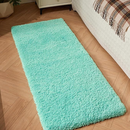 Bathroom Runner Rug 24x59 Spa Blue Non Slip Fluffy Long Bath Mat for Bathroom Floor Washable Plush Luxury Bath Rug for Tub Absorbent Shower Sink Mat Bedside Rug