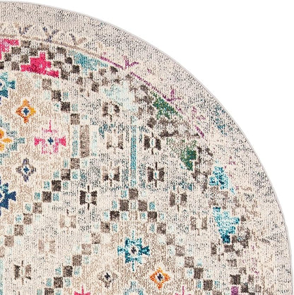 SAFAVIEH Madison Collection Area Rug - 6'7" Round, Grey & Yellow, Boho Diamond Distressed Design, Non-Shedding & Easy Care, Ideal for High Traffic Areas in Living Room, Bedroom (MAD418F)