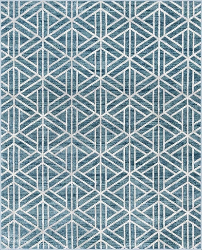 Rugs.com Lattice Trellis Collection Rug – 8' x 10' Blue Low-Pile Rug Perfect for Living Rooms, Large Dining Rooms, Open Floorplans