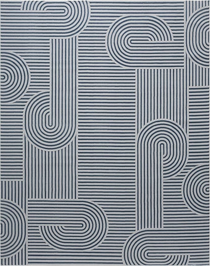Annabel Modern Geometric Area Rug for Living Room, 8x10 Contemporary Arched Linear Large Gray Rug, High-Low Pile Stain Resistant Carpet for Bedroom, Dining Room or Kitchen (8' x 10', Gray)