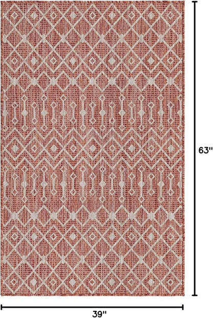 Unique Loom Outdoor Trellis Collection Area Rug - Tribal Trellis (3' 3" x 5' 3" Rectangle, Rust Red/ Ivory)