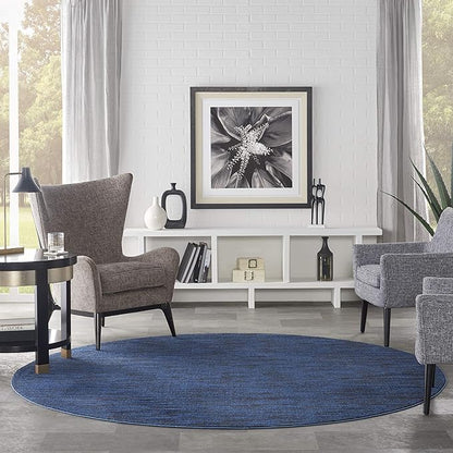 Nourison Home Nourison Essentials Midnight Blue 8' x Round Area Rug - Easy Clean, Non Shedding, Bed Room, Living Room, Dining Room, Kitchen (8' x Round)
