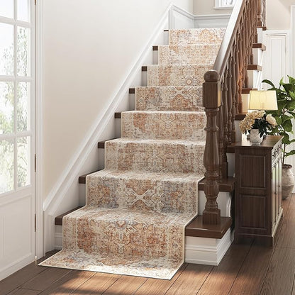 jinchan Kelda Runner Rug 2x7 Hallway Rug Kitchen Washable Runner Vintage Mat Retro Lightweight Non-Slip Floor Cover Distressed Thin Carpet for Entryway Bathroom Bedroom Laundry Room Stairway Brick Red