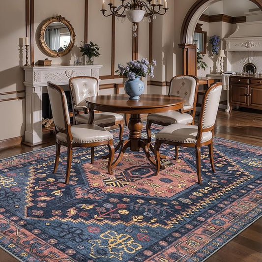 Ciicool Washable 5x7ft Rugs for Living Room Non-Slip Indoor Area Rug Large Low-Pile Mat Floor Carpet Vintage Rug for Bedroom Dinning Foyer Decor