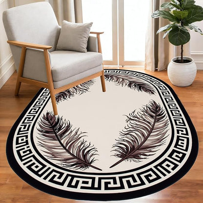 Light Beige Tan Black Greek Key Pattern Bordered Large Rugs for Living Room Bedroom Dining Room Machine Washable Non Skid Soft Area Rug 10x14 Nursery Dorm Guestroom Minimalist Oval Floor Mats Carpet