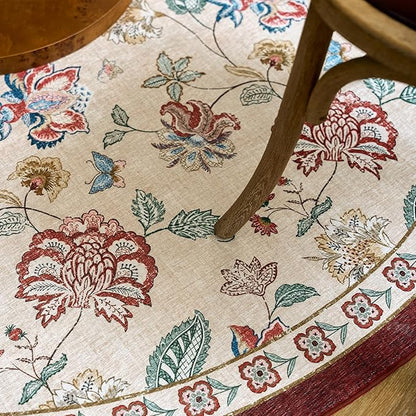 jinchan Elora Floral Corner Rug for Living Room Washable Bedroom Rug Vintage Romance Design Non Slip Quarter Circle Lightweight Low-Pile Throw Carpet for Reading Nook Playroom,8ft Radius, Red/Beige