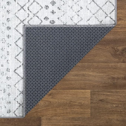Bloom Rugs Washable Non-Slip 7 ft Runner - Ivory/Gray Traditional Moroccan Runner for Entryway, Hallway, Bathroom, and Kitchen - Exact Size: 2.5' x 7'