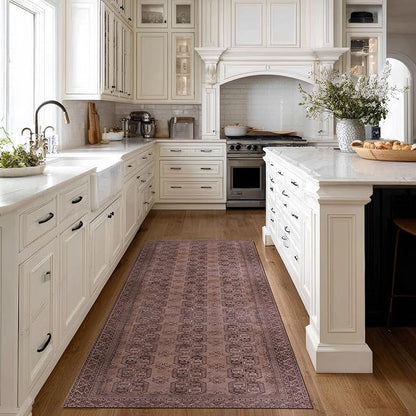 Kuden 2'6"x7' Runner Rug, Machine Washable Area Rug with Non-Slip Backing, Vintage Style, Soft, Easy Clean, Low Pile Rug for Hallway, Entryway, Kitchen, Bedroom